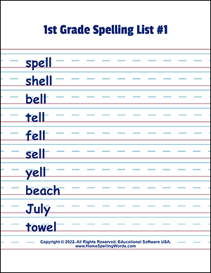 1st grade spelling words list 1