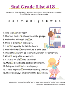 2nd Grade Spelling Worksheet for List #13