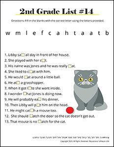 2nd Grade Spelling Worksheet for List #14