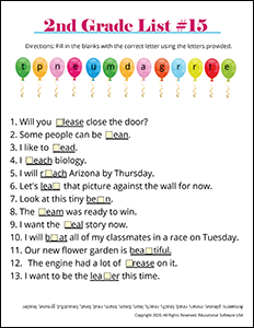 2nd Grade Spelling Worksheet for List #15