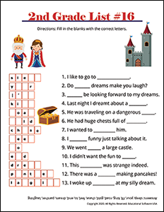 2nd Grade Spelling Worksheet for List #16