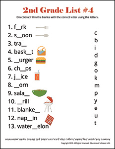 spelling homework activities for 2nd grade