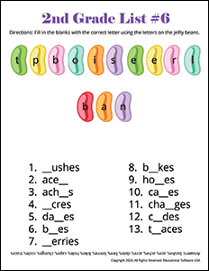 2nd Grade Spelling Worksheet for List #6