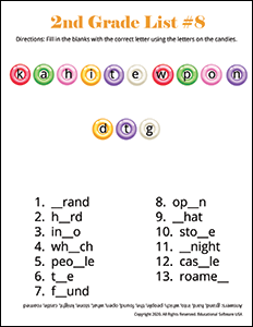 2nd Grade Spelling Worksheet for List #8