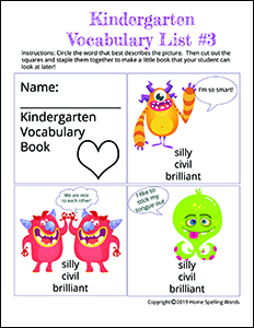 Kindergarten Vocabulary List #3