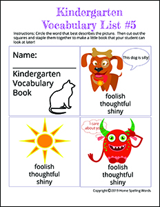 Kindergarten Vocabulary List #5