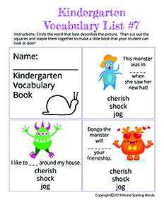 Kindergarten Vocabulary List #7